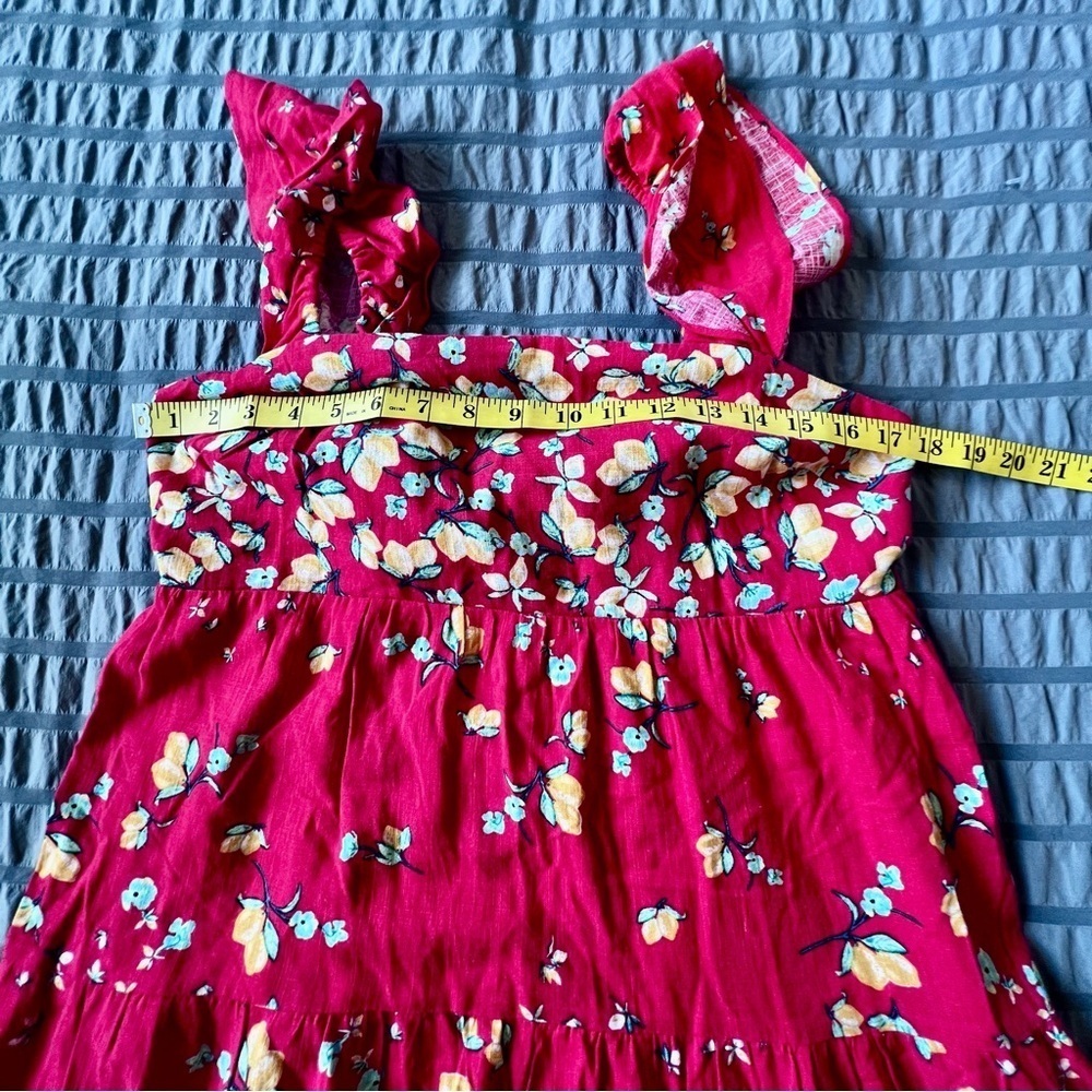 LC Lauren Conrad NWT Ruffle Fit & Flare Apron Linen‎ Dress Red Lemon Orchard M - Picture 7 of 12